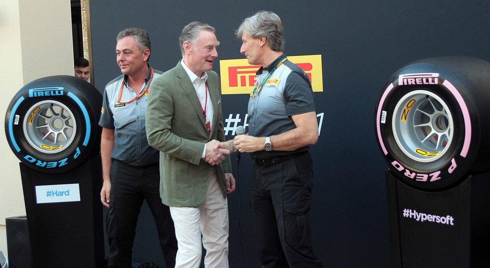 Da sinistra Mario Isola, Pirelli Racing Manager, Sean Bratches, Formula One Managing Director, Commercial Operations e Roberto Boccafogli Press office Pirelli